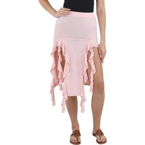 Aqua Lettuce Front Slits Midi Skirt Rose L